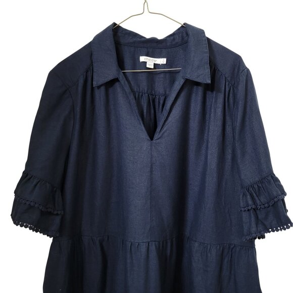 Chico’s Size 3 (US 16) Navy Blue Linen Tiered Midi Dress with Pockets, Like New - Picture 3 of 14